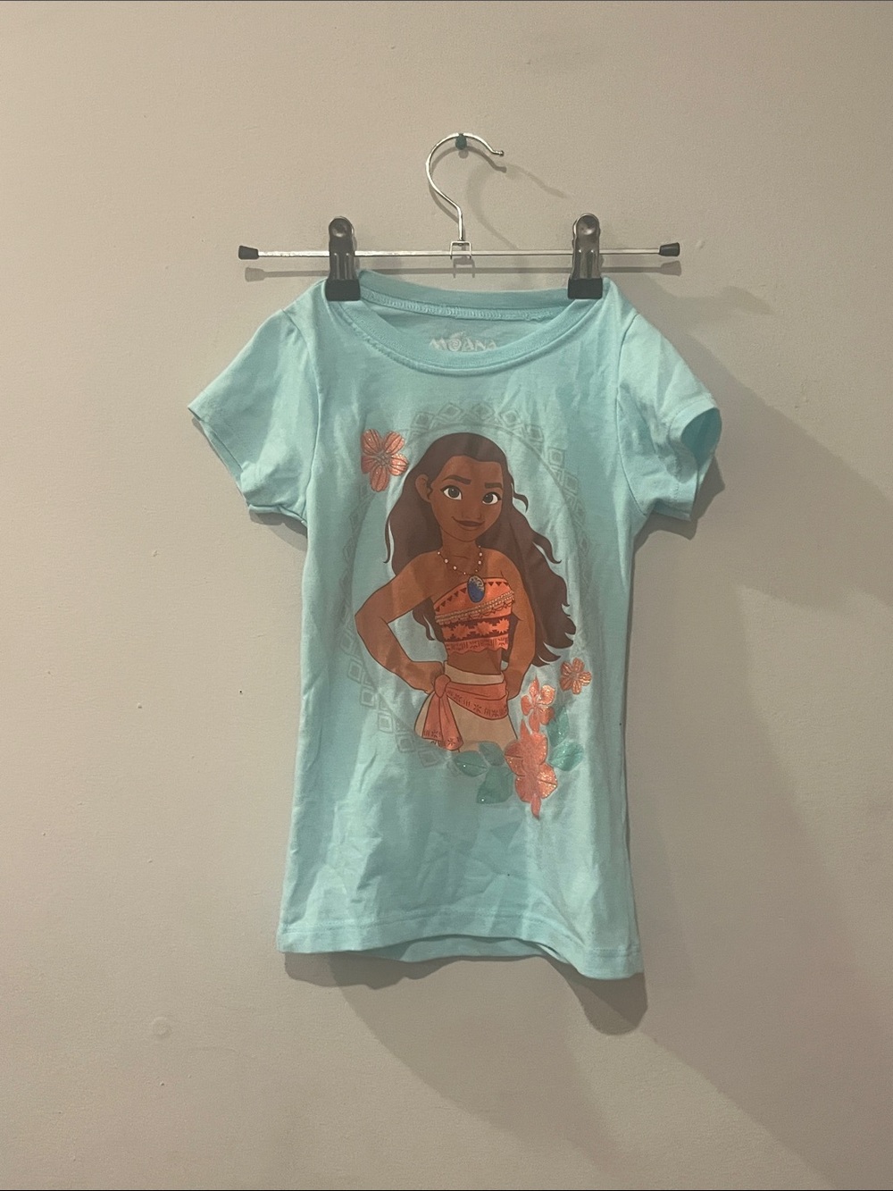 Disney Girls' Aqua Moana Graphic Tee with Coral Accents